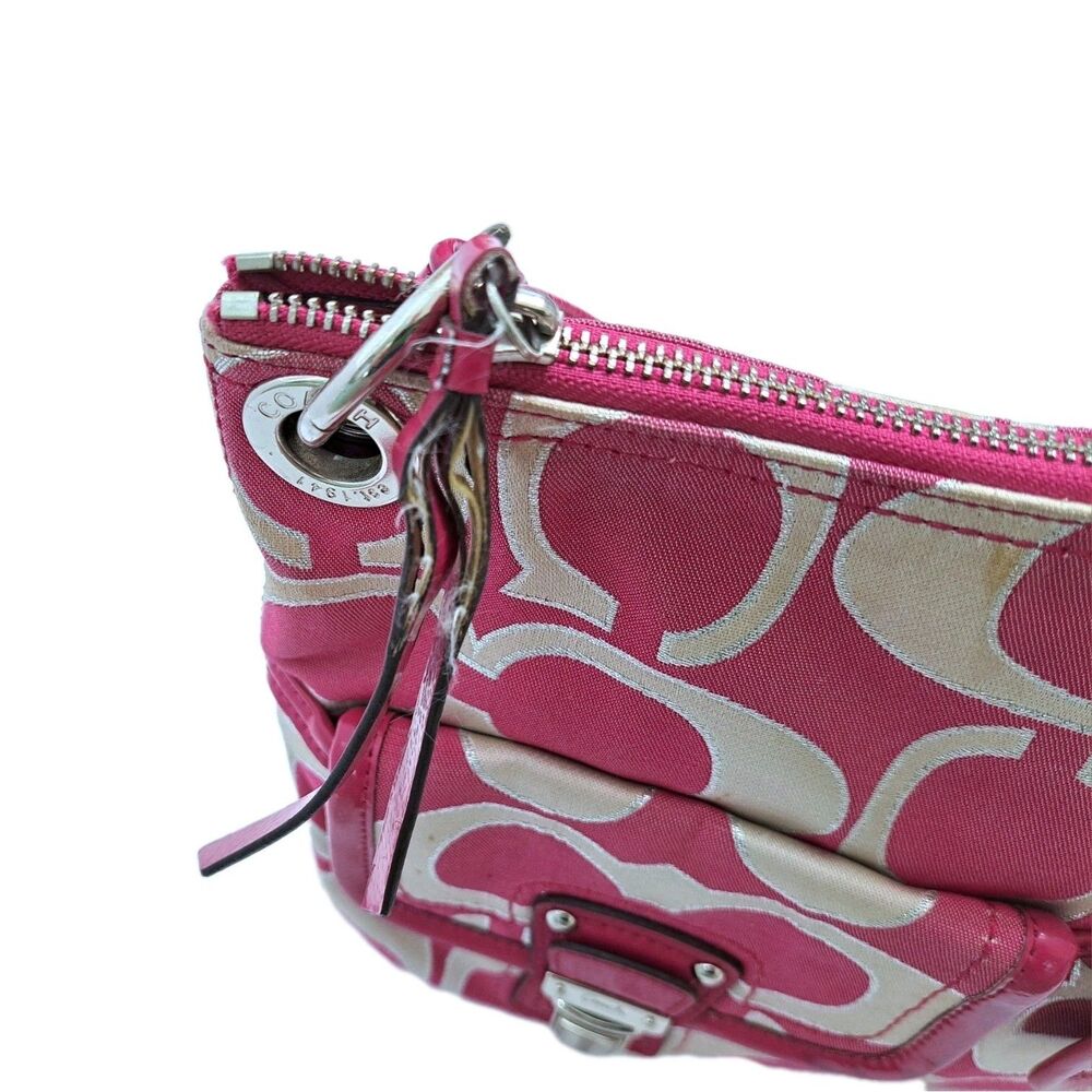 COACH Poppy Lurex Sateen Signature Hobo Shoulder Bag Purse Fuchsia 18980 3 Tags - Picture 6 of 9